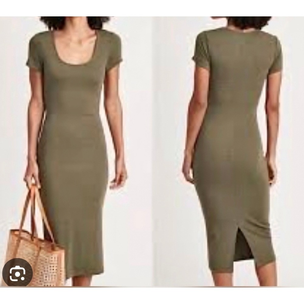 Marine Layer Ribbed Midi Dress XS Olive Green